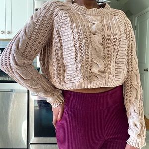 Cropped Cream Cable Knit Sweater